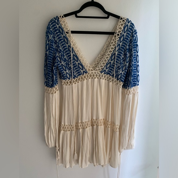 FREE PEOPLE Dusk Till Dawn Embroidered Blue Boho Mini Dress - Size S/4 - NWoT! - Picture 8 of 10